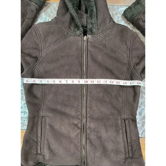 Faux Suede And Shearling Lined coat women Small, Dark Brown, Hooded, Classic - Picture 10 of 11